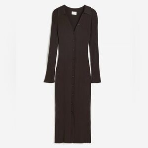 RIB-KNIT BUTTON-FRONT DRESS